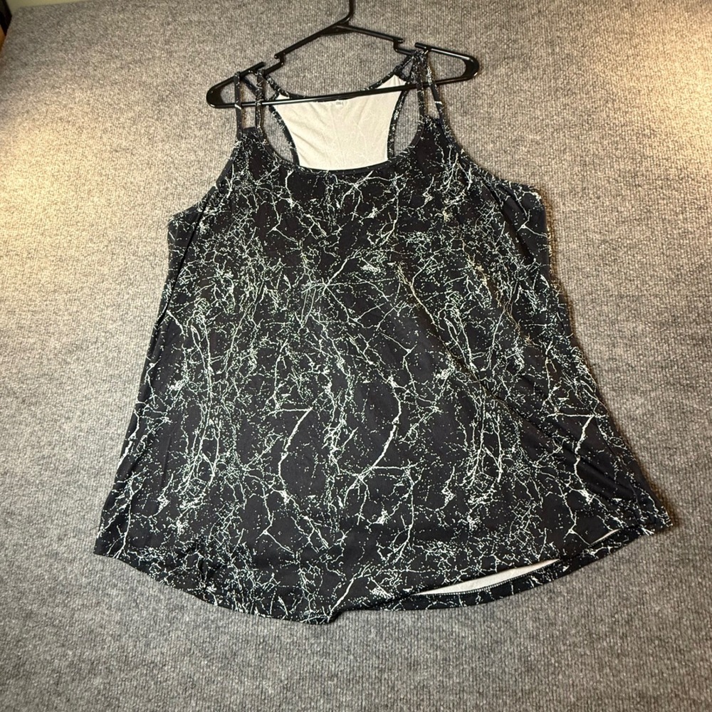 Womens Black White Marble‎ Crackle Racerback Tank Top Plus Size 2XL COAC005